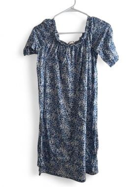 H&M Blue Floral Smocked Neck Short-Sleeve Dress